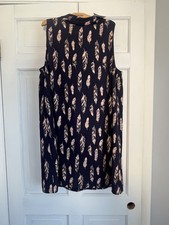 LUMIERE Womens Shift Dress Blue Lined Sleeveless Zip Back Feather Boho Large NWT