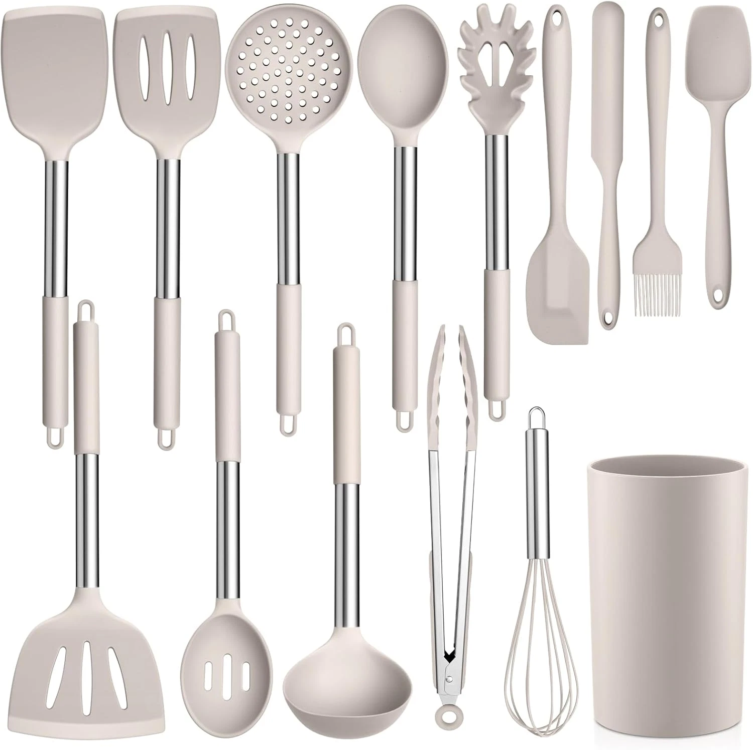 15 Pcs Kitchen Cooking Utensils Set with Holder, Silicone Kitchen Tools with Sta