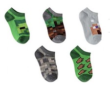 Minecraft Boys No Show Socks, 5 Pairs, Large Size 3 5 Gamer Crew Kids: New