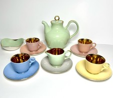 Figgjo Flint Pastel Palette Coffee/Tea Set 24k Gold With Pot and Cups