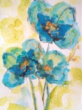 ATC  ACEO -  PRETTY TEAL  FLOWERS  Art