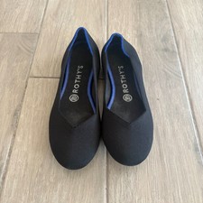 Rothy's Ballet Flats Women's 8 Black Knit Electric Blue Halo Round Toe Slip On