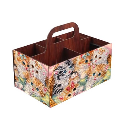 DIY Diamond Painting Wooden Storage Box with Handle, 5-Grid Organizer for Cra...