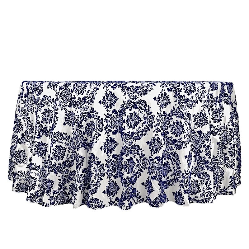 5 pcs 120" Royal Blue White FLOCKING DAMASK ROUND TABLECLOTHS Wedding Party - Image 4 of 4