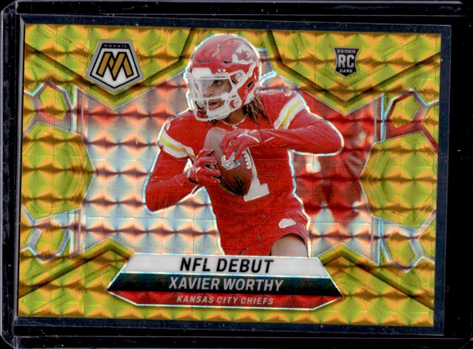 2024 Mosaic Xavier Worthy RC Gold Prizm Rookie NFL Debut #9/10 Chiefs