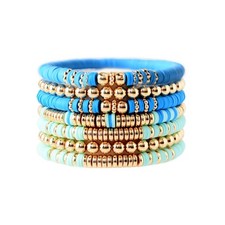 Surfer Heishi Clay Bead Bracelets for Women Bohemian Stackable Gold Beaded Stret