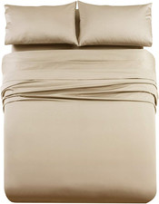 Luxury 1000 Thread Count 4Pc Queen Sheet Set - 100 Cotton, Linen-Beige