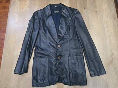 Vintage Rafael Made in Italy Black Leather Blazer Jacket - Men's