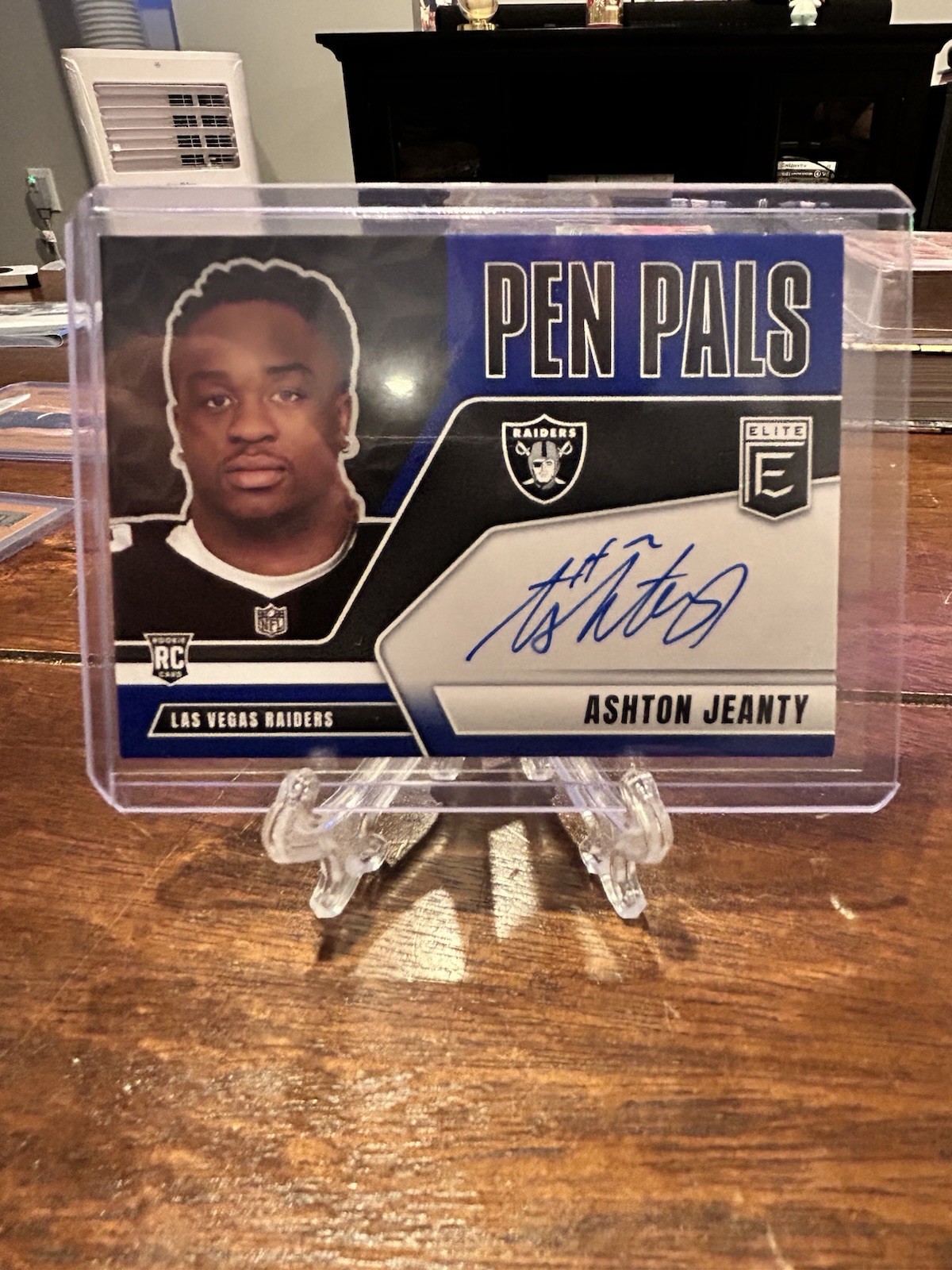 2025 Elite Ashton Jeanty Pen Pals Blue Ink SP Raiders Rookie On Card Auto PP-AJE