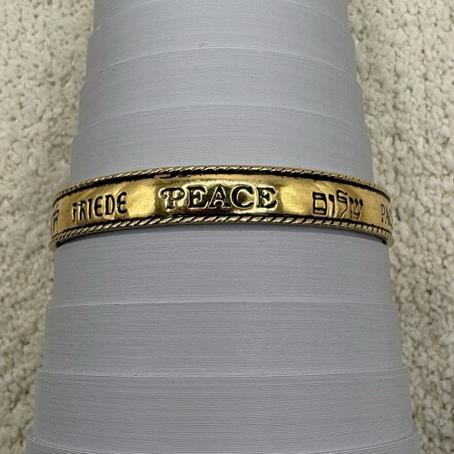 Vintage Avon “Let There Be Peace” Gold Tone Bangle Bracelet Multilingual