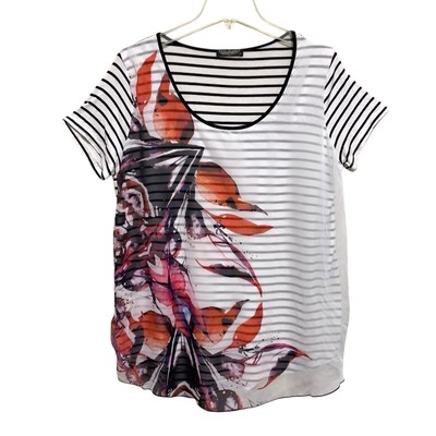 Vanilla Sugar Blouse T-Shirt Top Womens Sz 1X Black White Floral Overlay Stretch