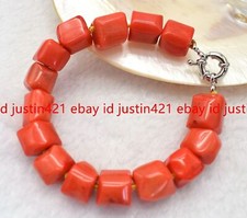 Natural Rare 11-13mm Cylinder Orange Red Coral Gemstones Bracelet 7-9" AAA