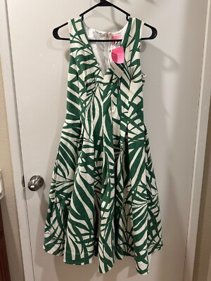 kate spade green leaf dress Palm Fronds Amelia Dress, Size 4, New with Tag, V neck, green, white loop-ae-094