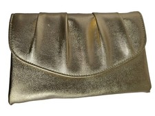 Vintage Formal Metallic Gold Glam Pleated Envelope Evenin Clutch Purse Handbag