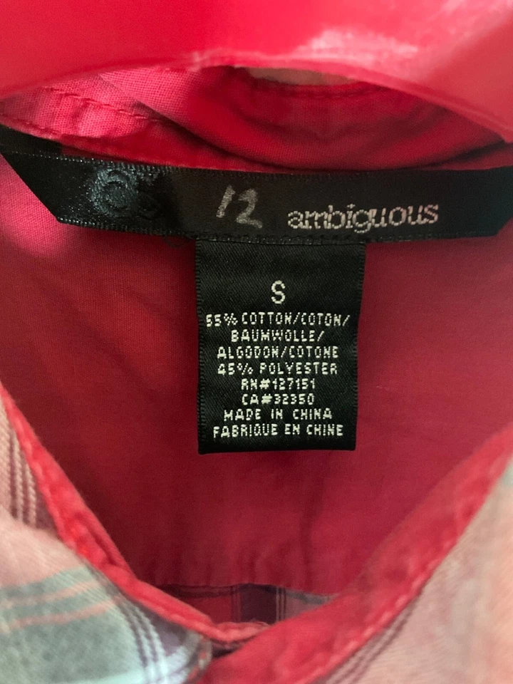 Ambiguous Mens Red Plaid Button-Up Shirt Size S 55% Cotton 45% Polyester Long Sl - Image 2 of 3