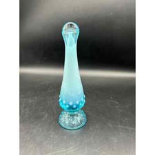Beautiful Blue Opalescent Fenton Vase MCM Hobnail Bottom