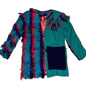 Vintage 1990s CRYSTAL HANDWOVENS Glam Fringe Art Blazer Jacket Size Medium Long