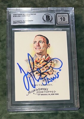 JOEY CHESTNUT SIGNED CARD 2008 ALLEN GINTER BECKETT AUTHENTIC BAS 10 joey-chestnut-signed-card-2008-allen-ginter-beckett-authentic-bas-10