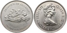 Großbritannien Guernsey 25 Pence 1977 Queens Elizabeth Silber Jubiläum 1952 III