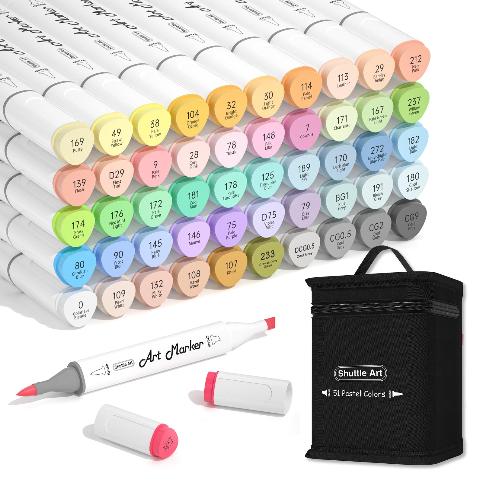 Pastel Alcohol Markers Brush tip, Dual Tip Brush & Chisel Tip Art Marker Set,...