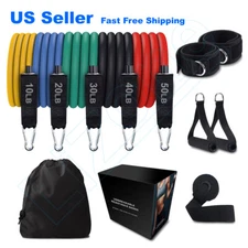 11 PCS Resistance Band Set Yoga Pilates Abs Exercise Fitness Tube Workout Bands