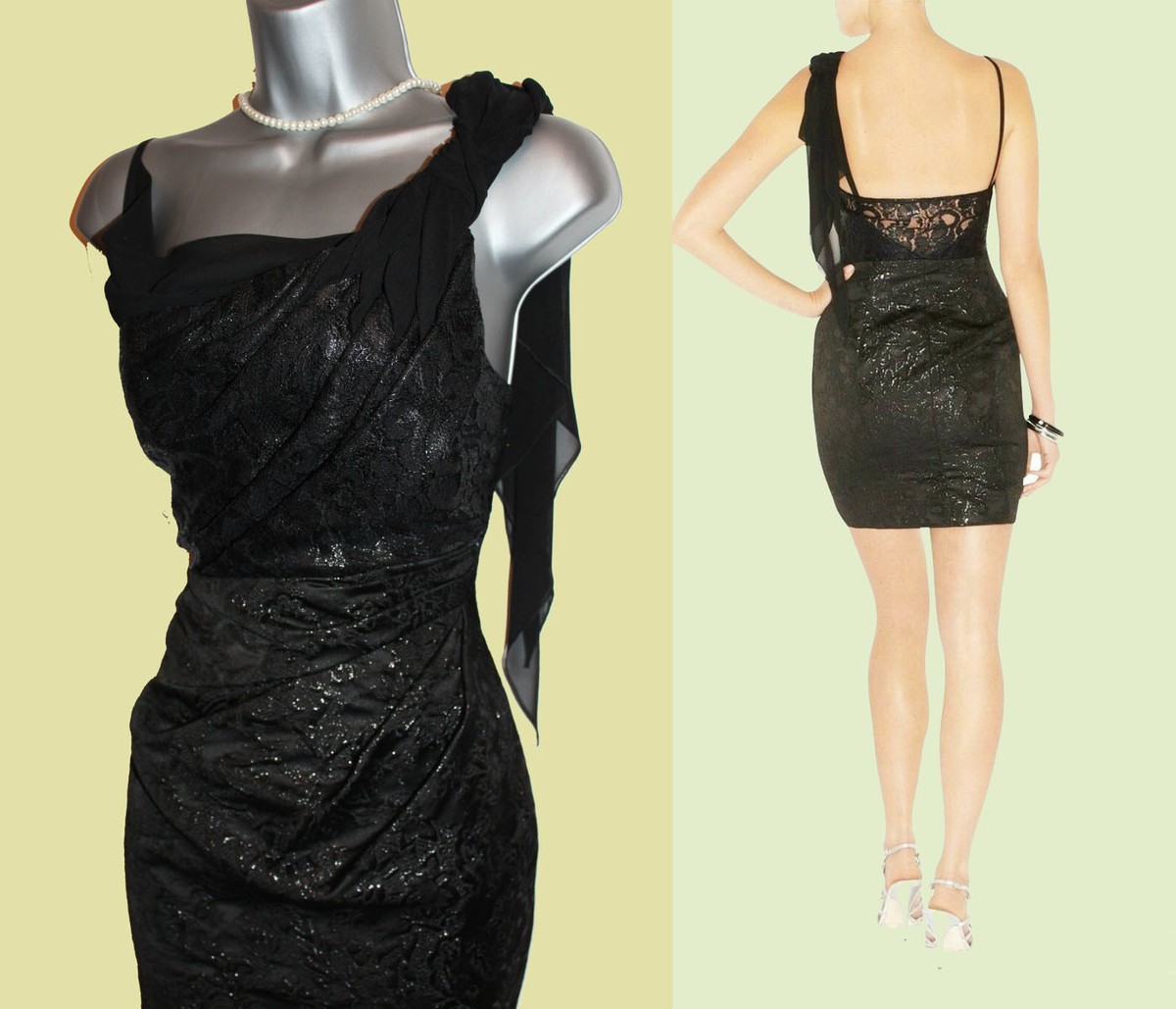 Karen Millen::マキシドレス:UK10[RESALE] Karen Millen UK 10 Metallic Jacquard Black Lace Chiffon