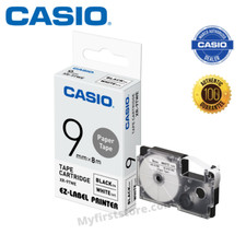 Genuine Casio XR-9TWE 9mm Black On White Paper Tape Label IT Tape Cartridge
