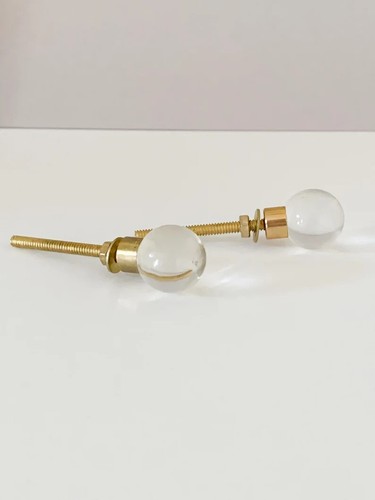 2 Classy Clear Glass w/Gold Brass Round Ball Cabinet Door Knobs Hardware Pulls - Picture 8 of 22