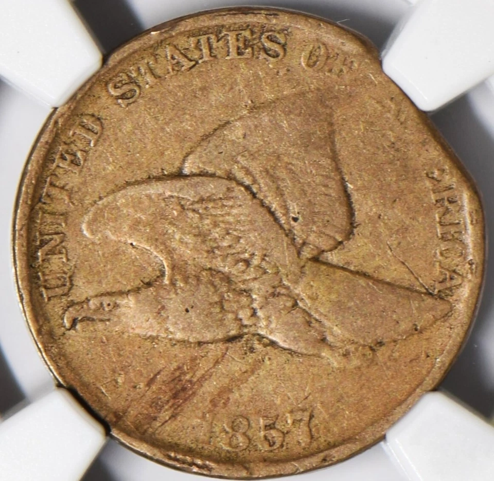 1857 Flying Eagle Cent Straight Clip Mint Error NGC VG-10 - Image 3 of 4
