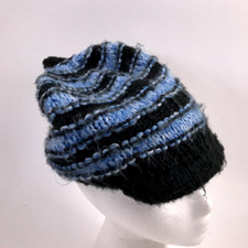 Screamer soft brim blue black stripe knit Winter Hat Toboggan Style Brim