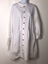 Asos Women's White Oversized Tortoise Button Shirt Dress Sz 12