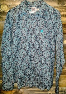 Cinch Long Sleeve Button Down Shirt Size XXL 16-18 Boys Black/Teal Western Rodeo