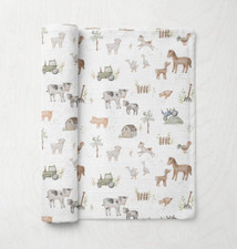 Farm Animals Organic Bamboo Unisex Baby Muslin Swaddle Blanket Cloth Shower Gift