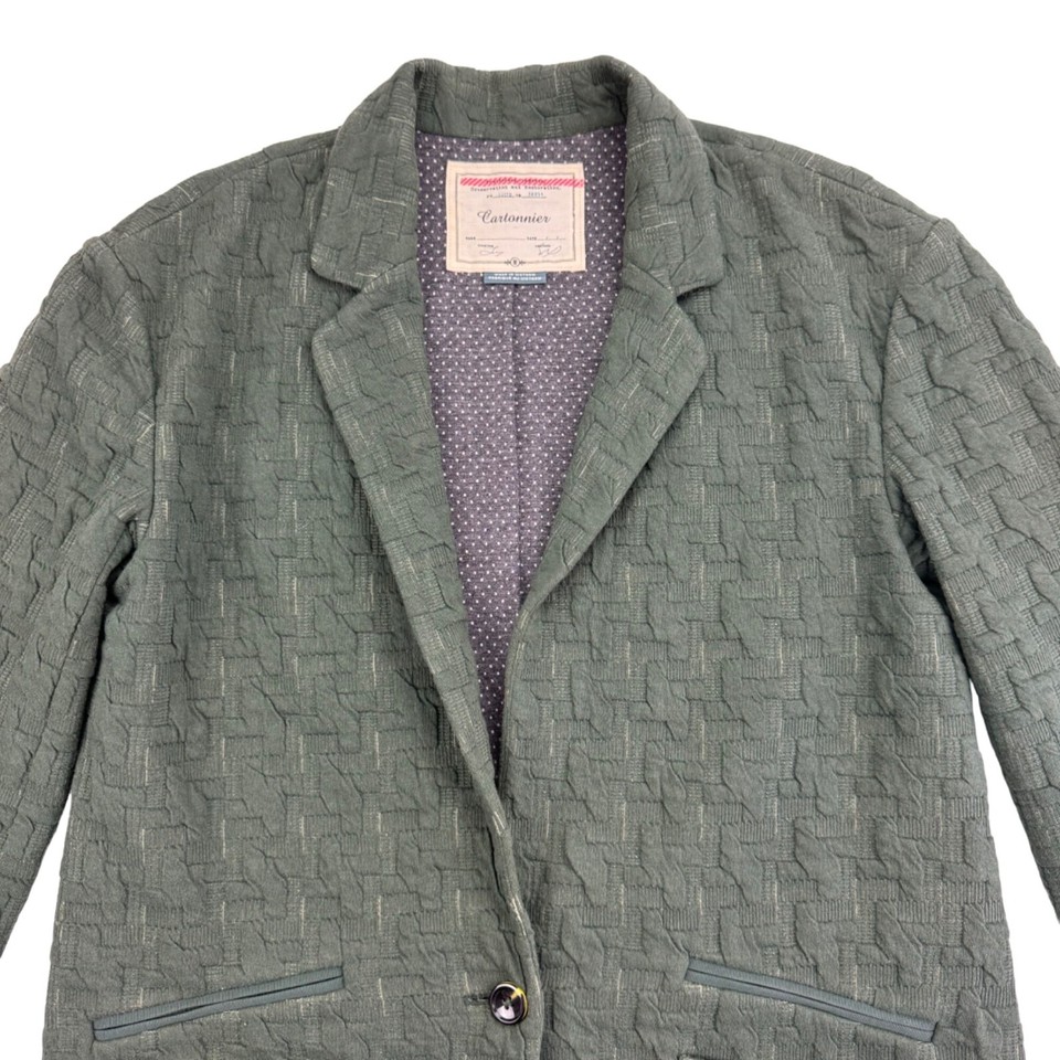 Anthropologie Cartonnier Green Jersey Knit Houndstooth Extended Blazer
