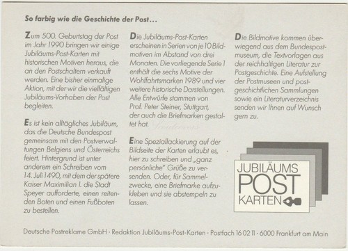 Postal foto de Alemania Occidental, ca1990. 500 años. Deutsche Post - Imagen 2 de 2