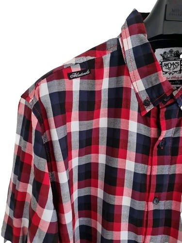 AKDMKS Plaid Long Sleeve Shirt with Patchwork Mens Red White Blue Size 2XL. - Picture 10 of 16