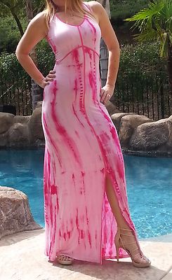 Maya Antonia-M SIZE-Tie-Dye Pink-White Maxi Dress with/back straps,Extra  Long | eBay