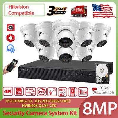 Lot Hitosino 8CH 4K 8POE NVR 8MP ColorVu Security Camera System Mic Alarm Turret