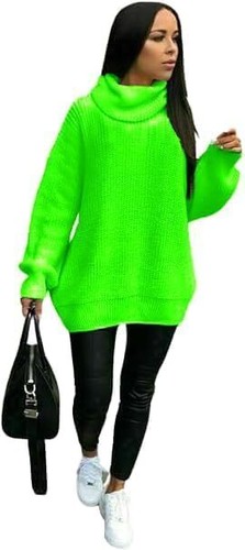Damen Klobig Strick Baggy übergroß Damen Pullover Kleid High Polo Rolle Ausschnitt Oberteil - Bild 62 von 74