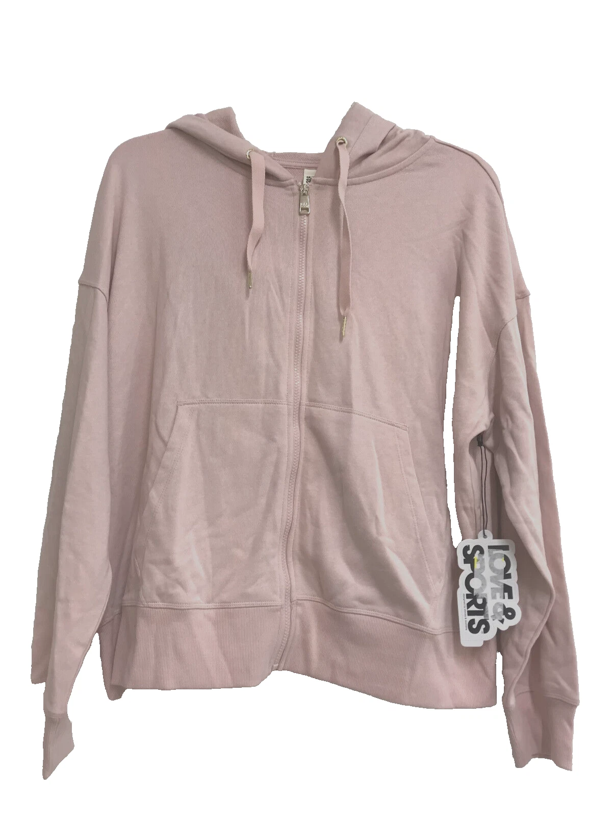Love & Sports Womens Embossed Hoodie with Zip Front, Pink, XL (16-18)