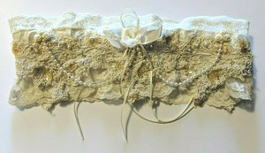 Vintage Wedding Garter Belt Off White Lace Pearl Beads Ribbon Something Old Ebay