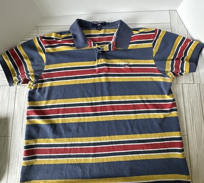 Vintage POLO Sport Ralph Lauren Blue Red Yellow Striped SS Polo XL