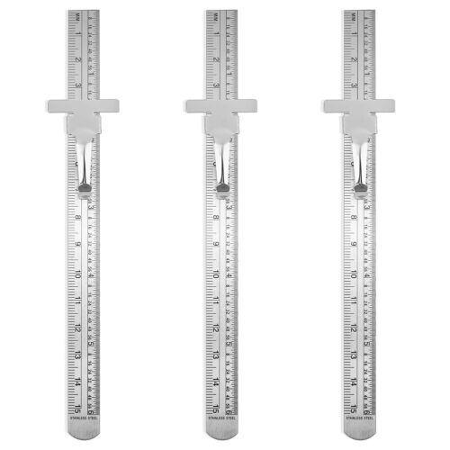 3 Pack Machinist Ruler 6 Inch Pocket Ruler Stainless Steel Metric Ruler Set Tool