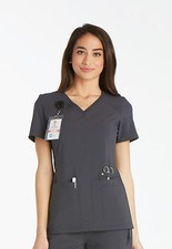 Pewter Cherokee Scrubs iFlex V Neck Knit Panel Top CK605 PWT