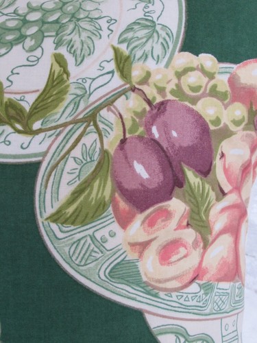 Cushion Cover, Vintage, Green, Fruit, Plate, Cherry, Apple, Plum, Lemon, Cotton. - Picture 10 of 10