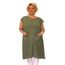 WOMENS LADIES PLUS SIZE COTTON CAP SLEEVE A-LINE DRESS WITH EMBROIDERED POCKETS
