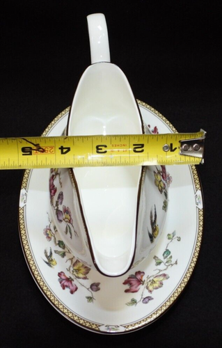 Vintage Wedgwood Schwalbe England gelb & brauner Rand Sauciere mit Unterteller - Bild 9 von 10