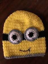 Minions Yellow Knit Hat Cap Adult Small or Kid's M-L Crochet Handmade