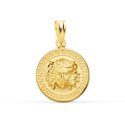 Anhänger Gold 18k 750 Mls Medusa Mit Greca 15 Mm. 1,60 Gramm
