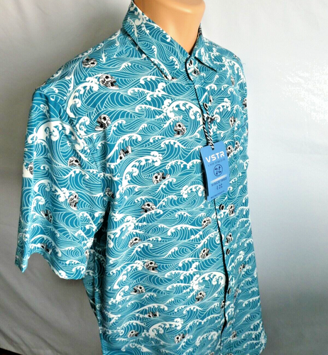 VSTR Men's L Shirt 4 Way Stretch Turquoise Waves & Skull Poly/Spandex Blend - Picture 5 of 8